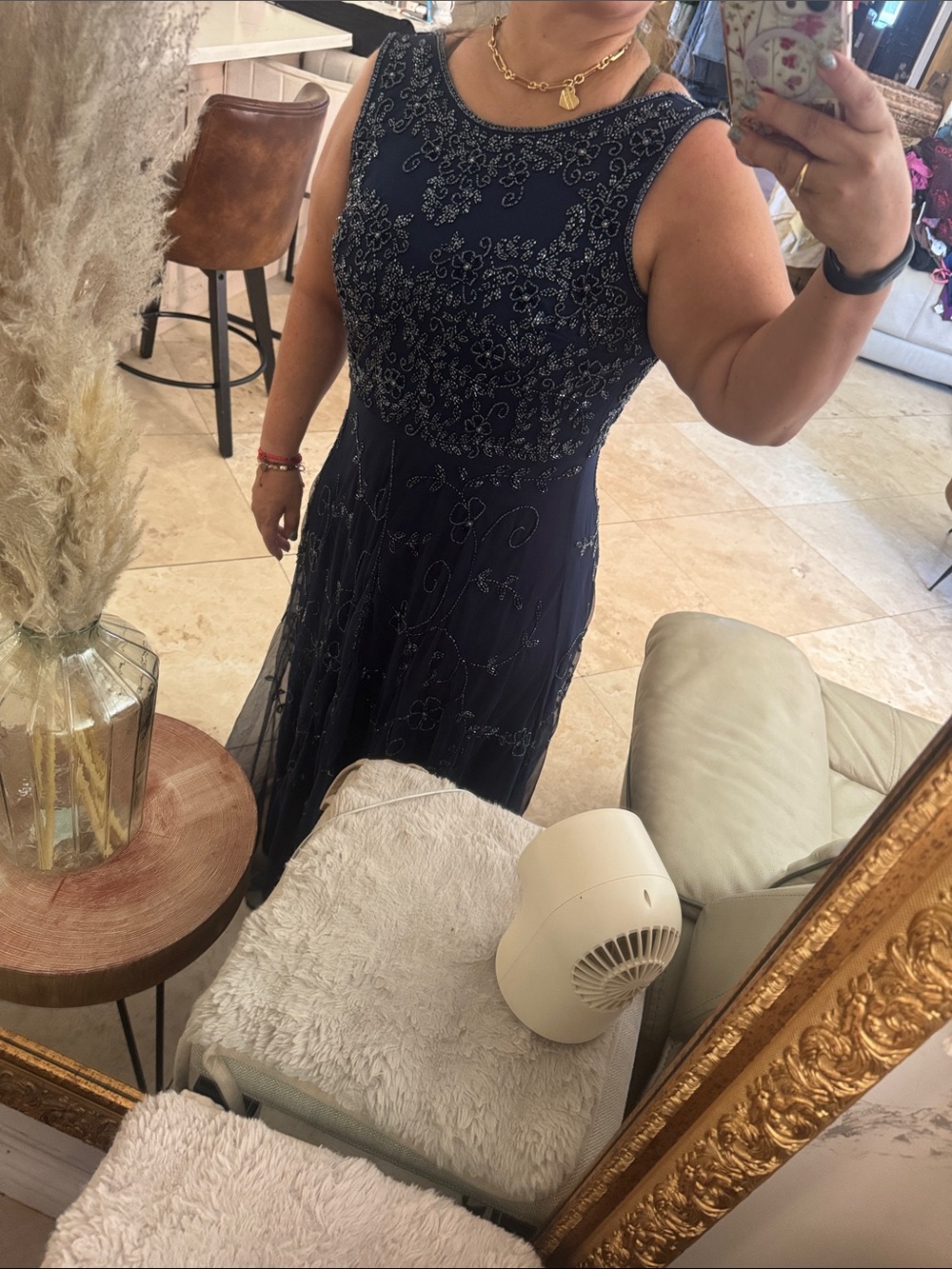 Pisarro Nights Navy Beaded Midi Dress